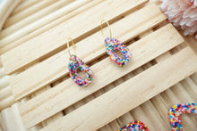 Load image into Gallery viewer, Arch sprinkle rainbow resin earrings