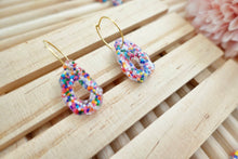 Load image into Gallery viewer, Arch sprinkle rainbow resin earrings