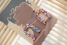Load image into Gallery viewer, Arch sprinkle rainbow resin earrings