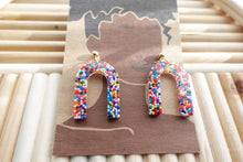 Load image into Gallery viewer, Arch sprinkle rainbow resin earrings