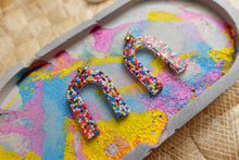 Load image into Gallery viewer, Arch sprinkle rainbow resin earrings