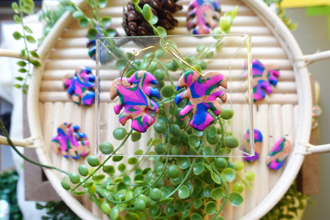Multicolored Monstera Hoop Dangles