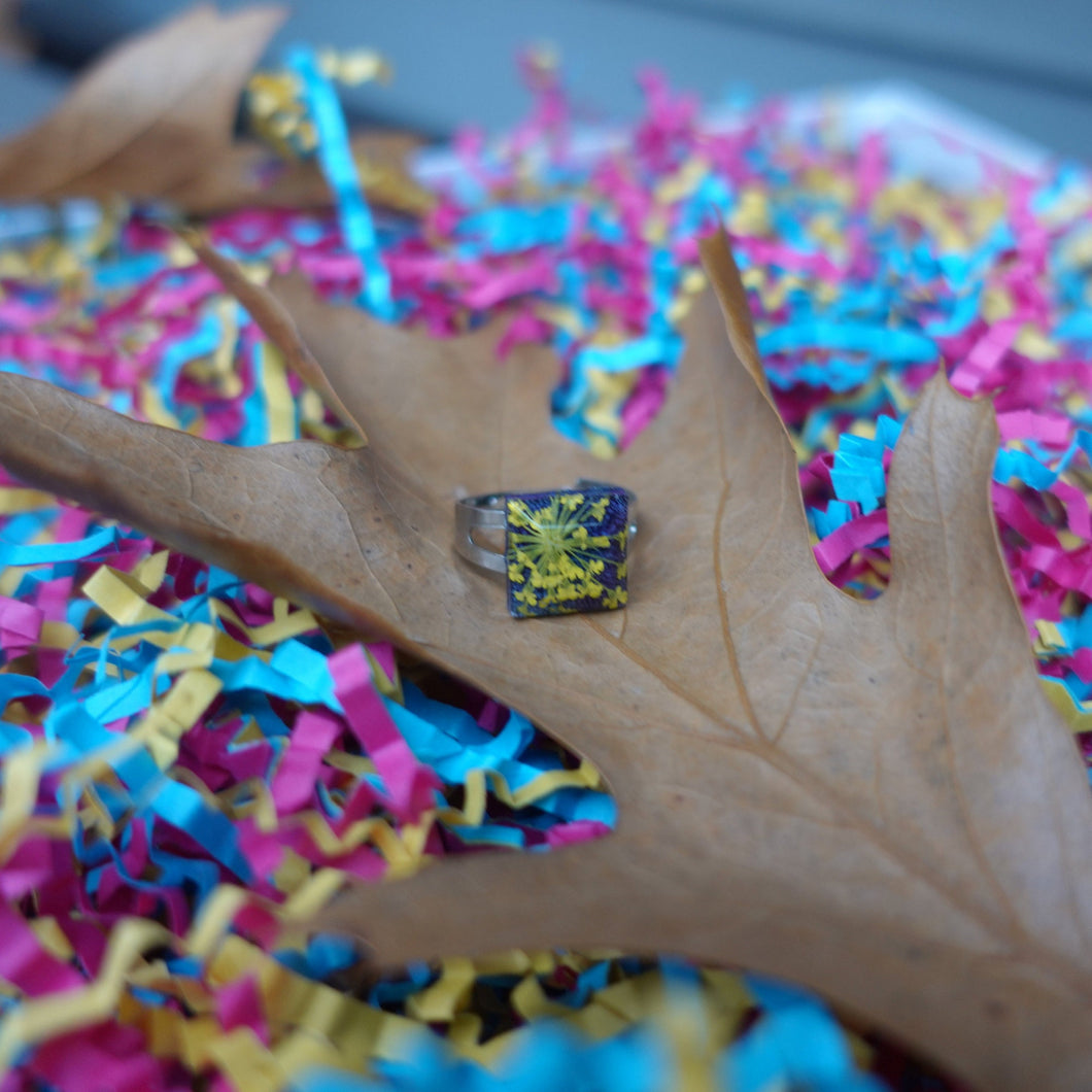Handmade Black and Yellow Adjustable Resin Ring