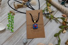 Load image into Gallery viewer, Small Square Blue Necklace with pressed Flower
