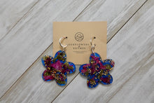 Load image into Gallery viewer, Pinkish Burgundy &amp; Blue Flower Earrings
