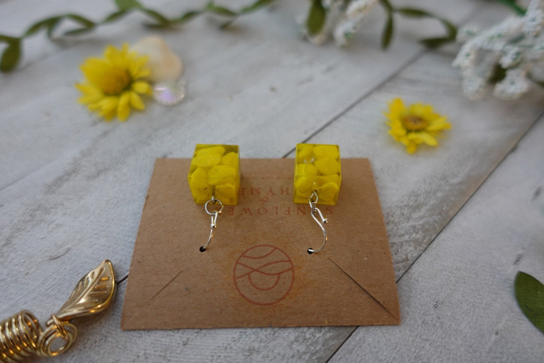 Yellow Rock Cube Earrings