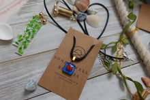 Load image into Gallery viewer, Small Square Blue Necklace with pressed Flower
