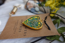 Load image into Gallery viewer, Handmade Green and Gold Pendent Charm made from Resin and Real Pressed Flower
