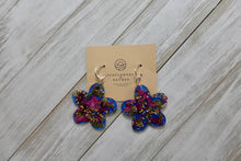 Load image into Gallery viewer, Pinkish Burgundy &amp; Blue Flower Earrings
