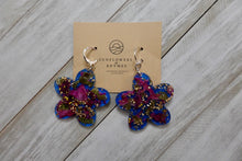 Load image into Gallery viewer, Pinkish Burgundy &amp; Blue Flower Earrings
