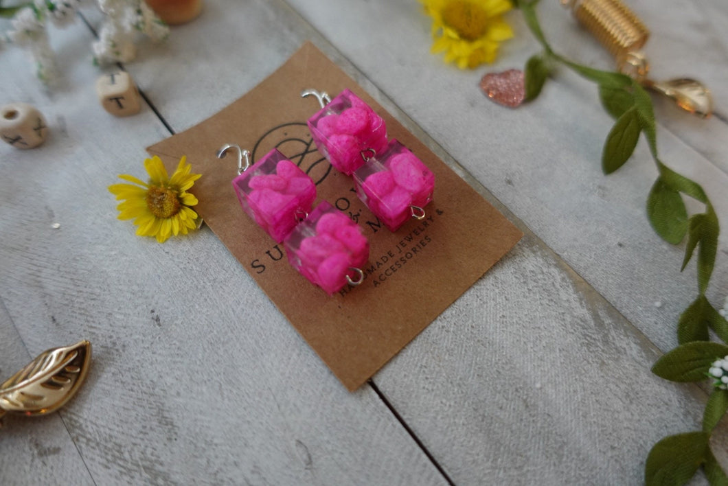 Pink Double Cube Dangle Earrings