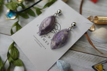 Load image into Gallery viewer, Purple and Silver Dangle Earrings
