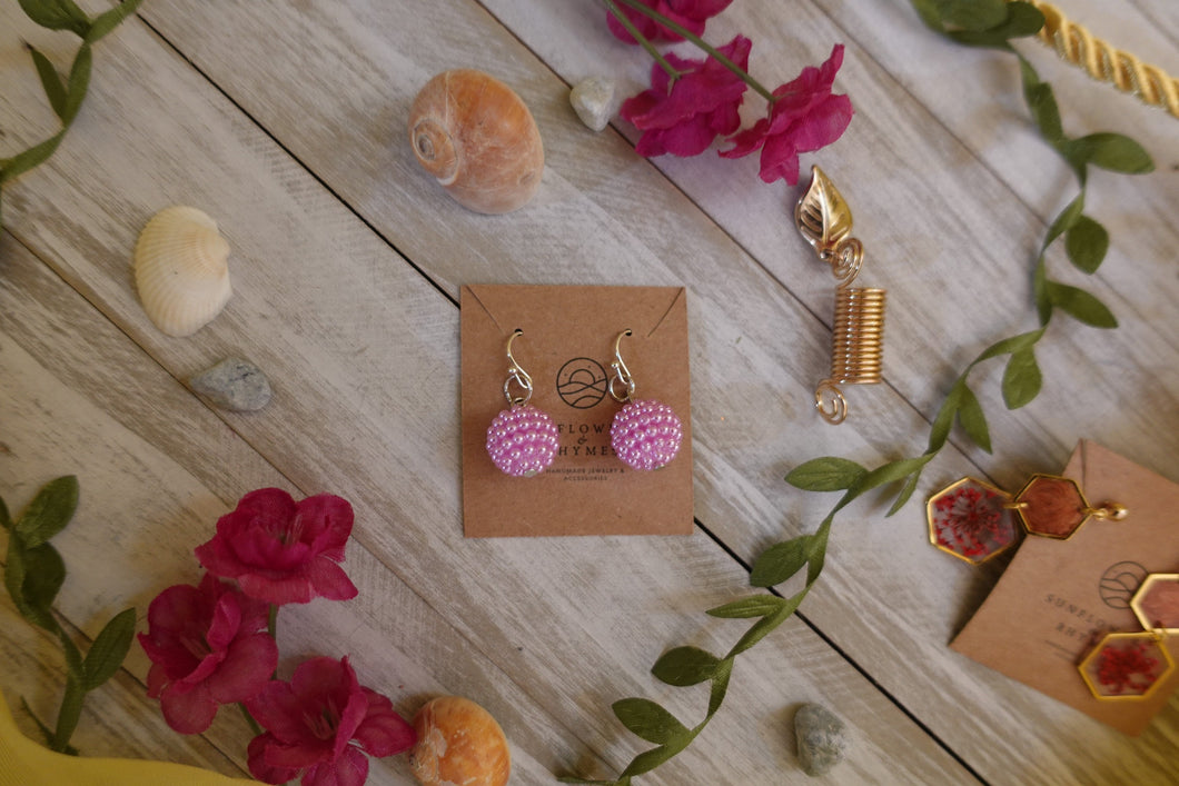 Pink Round Small Ball Dangle Earrings