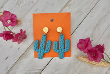Load image into Gallery viewer, Polymer Clay Teal Cactus Dangle Earrings
