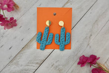 Load image into Gallery viewer, Polymer Clay Teal Cactus Dangle Earrings
