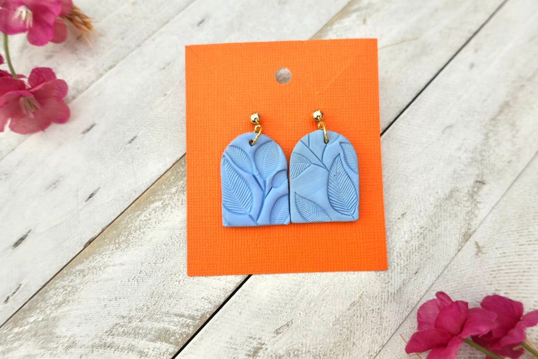Light Blue Leaf Arch Dangle Polymer Clay Earrings