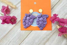 Load image into Gallery viewer, Purple metallic grape statement earrings
