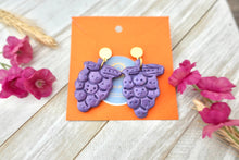 Load image into Gallery viewer, Purple metallic grape statement earrings
