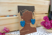 Load image into Gallery viewer, Small Blue Monstera Leaf Earrings
