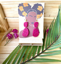 Load image into Gallery viewer, Pink Dangle Flower Textured Polymer Clay Earrings

