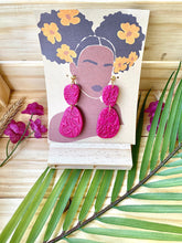 Load image into Gallery viewer, Pink Dangle Flower Textured Polymer Clay Earrings
