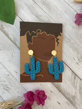 Load image into Gallery viewer, Polymer Clay Teal Cactus Dangle Earrings
