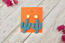 Load image into Gallery viewer, Polymer Clay Teal Cactus Dangle Earrings
