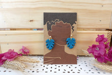 Load image into Gallery viewer, Small Blue Monstera Leaf Earrings
