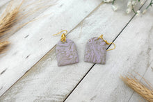 Load image into Gallery viewer, Light Pink and grey arch swirl arch polymer clay earrings

