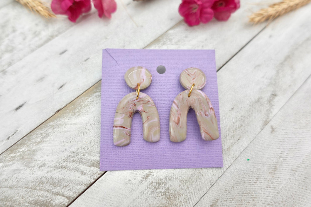 tan and pink marble arch earrings