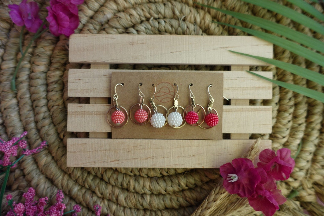 Round beaded small dangle hoop earrings