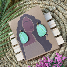 Load image into Gallery viewer, Light green and white dangle earrings
