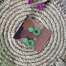 Load image into Gallery viewer, Olive green small dangle hoops
