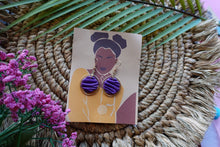Load image into Gallery viewer, Purple zebra hexagon print hoop earrings
