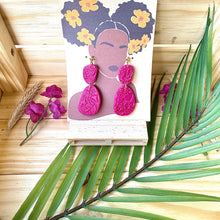 Load image into Gallery viewer, Pink Dangle Flower Textured Polymer Clay Earrings
