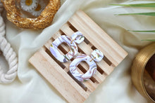 Load image into Gallery viewer, White marble print square dangle earrings
