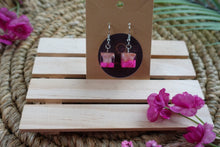 Load image into Gallery viewer, Pink dangle cube earrings

