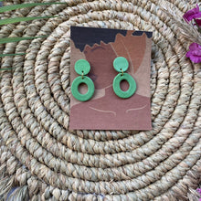 Load image into Gallery viewer, Olive green small dangle hoops
