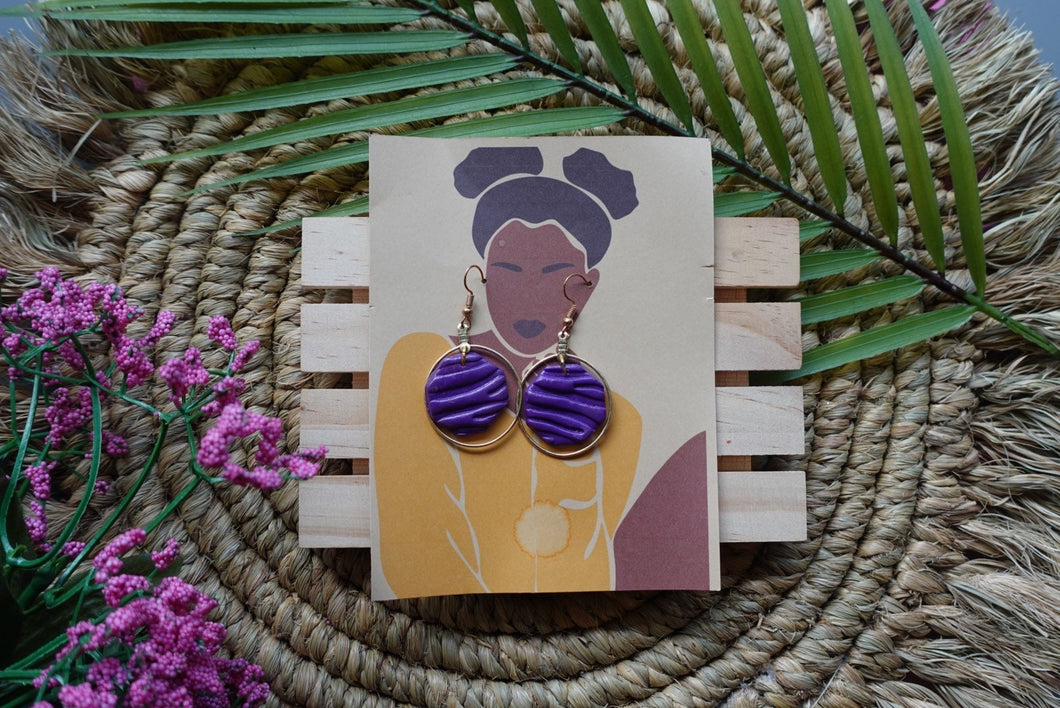 Purple zebra hexagon print hoop earrings