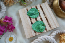 Load image into Gallery viewer, Green marbled shell earrings
