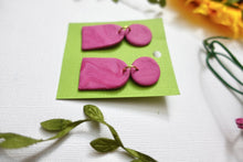 Load image into Gallery viewer, Pink marble arch dangle polymer clay earrings handmade
