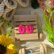 Load image into Gallery viewer, Hot Pink textured leopard print dangle polymer clay earrings
