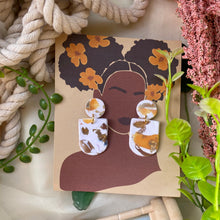 Load image into Gallery viewer, Terrazzo earrings|  off white | arch dangle earrings | handmade polymer clay earrings
