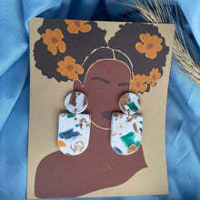 Load image into Gallery viewer, Terrazzo earrings|  off white | arch dangle earrings | handmade polymer clay earrings
