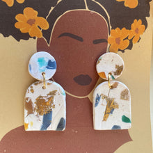 Load image into Gallery viewer, Terrazzo earrings|  off white | arch dangle earrings | handmade polymer clay earrings
