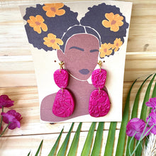 Load image into Gallery viewer, Pink Dangle Flower Textured Polymer Clay Earrings
