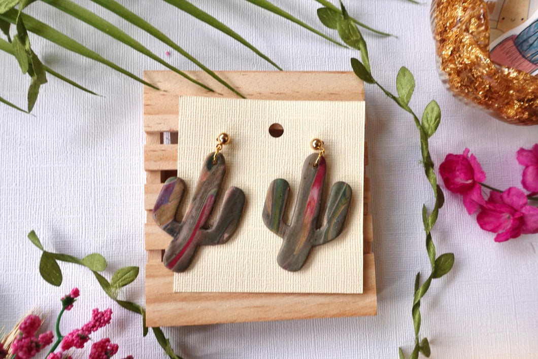 Handmade Cactus polymer clay earrings