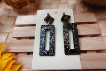 Load image into Gallery viewer, Handmade | Black and gold resin beaded dangle earrings
