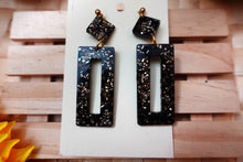 Load image into Gallery viewer, Handmade | Black and gold resin beaded dangle earrings
