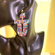 Load image into Gallery viewer, Rainbow dangle dot sprinkle  earrings | handmade resin earrings |
